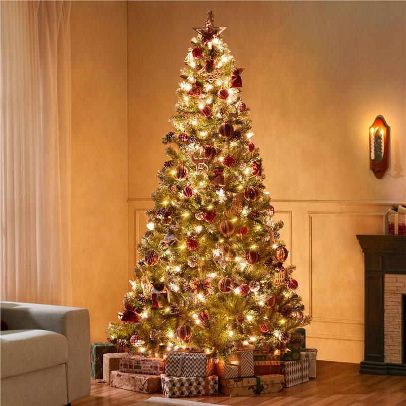 Arbre de Noël artificiel givré décoré de pommes de pin, 7.5', Illuminée