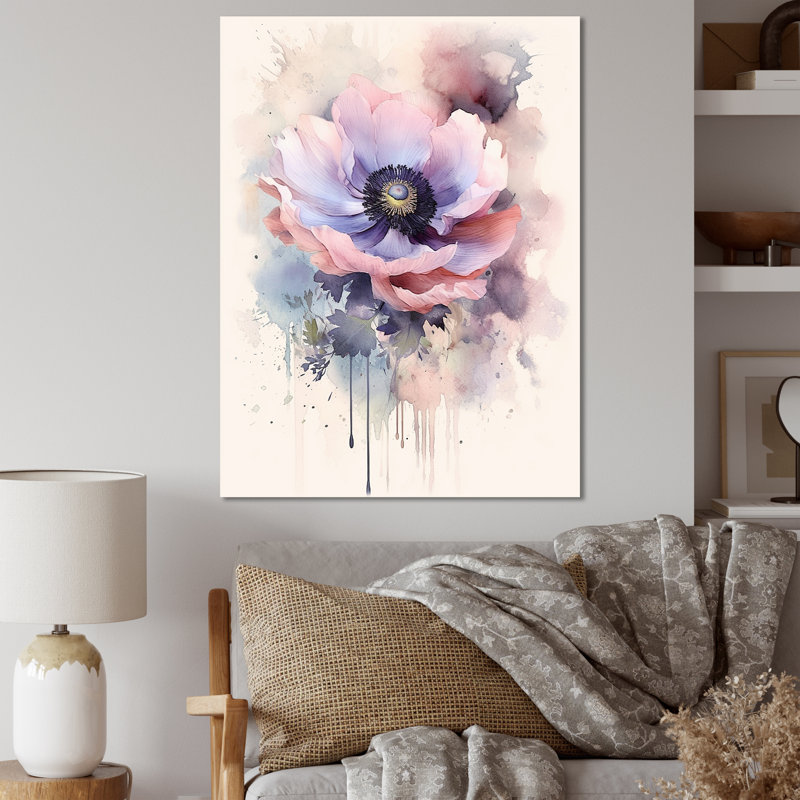Minimalisme, coquelicots mauves, beauté sur toile, Toile tendue, 32" H x 16" W