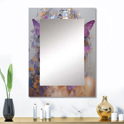 Mauve et bleu papillon femme ange - miroir mural décoratif femme Glam