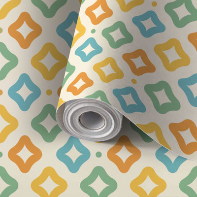 Mid Century Peel and Stick Wallpaper Contact Paper Retro Geometric Orange Green Yellow Shapes Self Adhesive and Removable 24in x 118in(60x300cm)