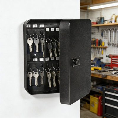 60 Key Cabinet Wall Mount, Steel Key Box Wall Mount With Code