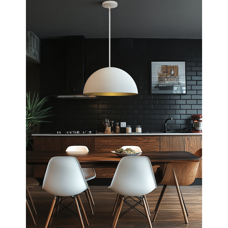 Luminaire suspendu dôme Elias - avec intérieur champagne doré - 3 lumières - L 17,75 po x l 17,75 po, Matte White