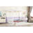 Full Size Canopy Frame Rubber Wood Floor Bed With Fence,Guardrails,White