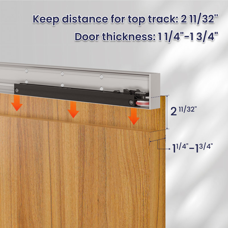 Apply for 32-48'' Door Width Single Aluminum Barn Door Hardware Kit (with Soft Close Mechanism, Door Not Include)