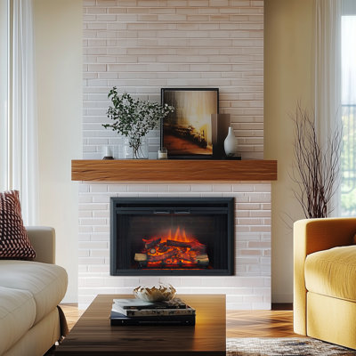 Breena Electric Fireplace Insert with Fire Crackling Sound Glass Door and Mesh Screen, 750/1500W, Black, 33 1/16 Inches Wide, 21 Inches High, 33 1/16 W X 21 H X 7 51/64 D