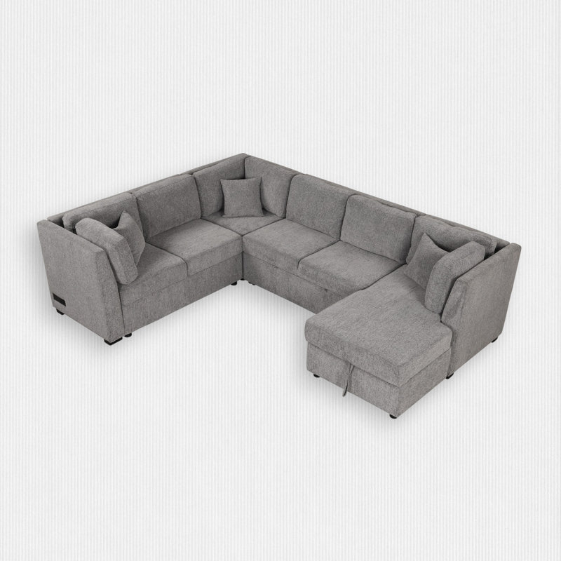 4 - Piece Upholstered Sectional, Light Gray Chenille