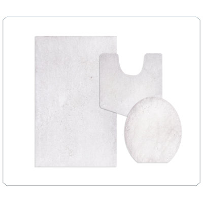 Essential 3-Piece Bathroom Rug Set, Plush Microfiber Bath Mat, U-Shaped Contour Rug and Toilet Lid Cover, Ultra Absorbent, Quick-Dry, Non-Slip Bathroom Mats, Machine Washable, White