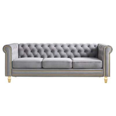 Canapé Chesterfield en velours 84,65 po pour salon gris clair