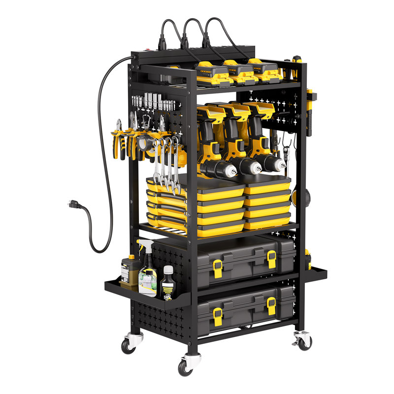 5-tier Tool Organizer Cart with Charging Station Garage Cart on Wheels
