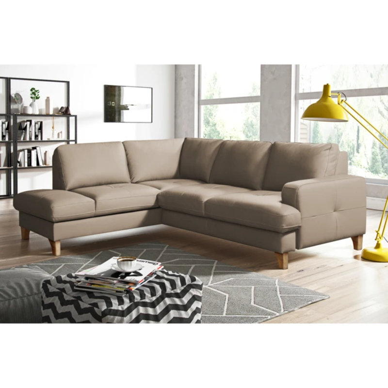 Damar Leather Corner Sofa with Sleeping Function and Storage, Damar Tan Genuine Leather, Left Hand Facing