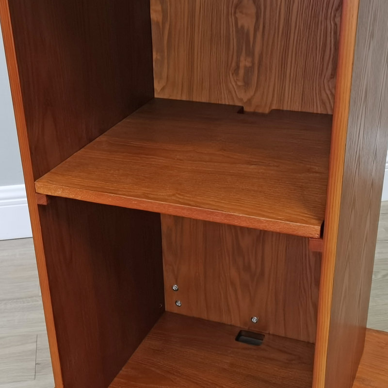Deluxe Mobile Wood Podium with Open Shelving and Wheels