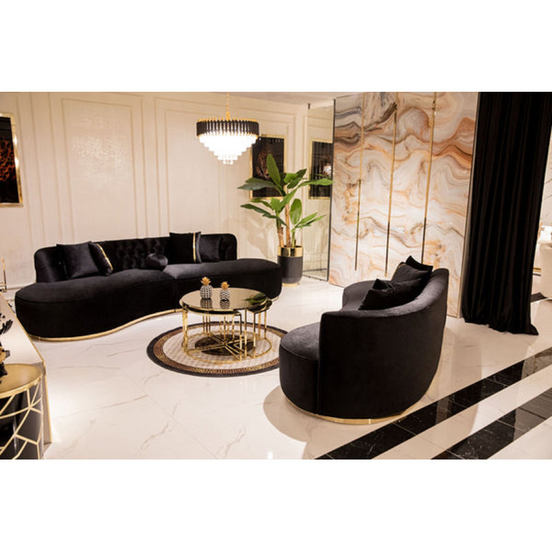 Petrisevac Upholstered Curved Sectional Symmetrical, Black Velvet