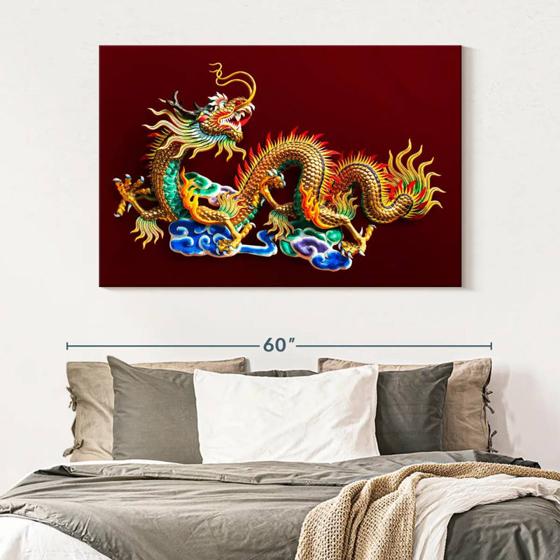 Brampt Gold Dragon Statuette, 34" H x 51" W