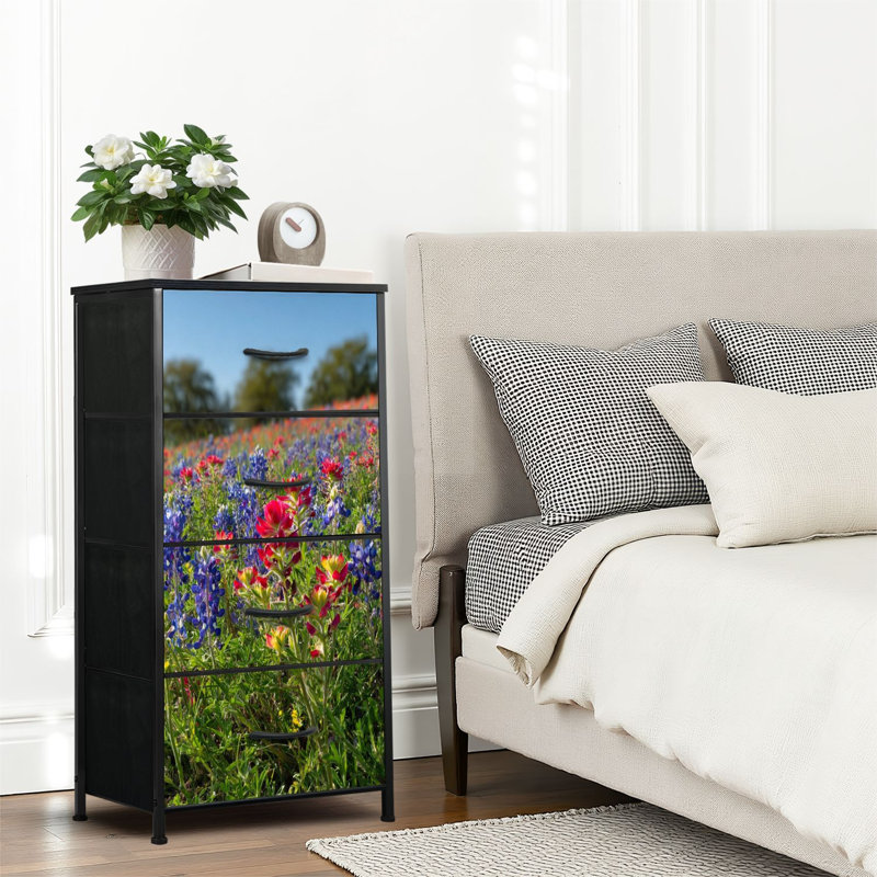 4 Drawer Dresser for Bedroom, Narrow Chest of Drawers, Wooden Top and Study Iron Frame 18"x37.5"-(WxH)