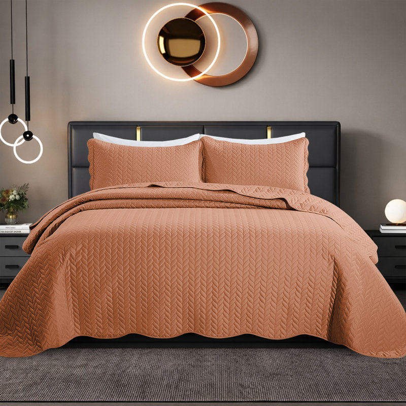 Embossed Microfiber Quilt Coverlet Set, Rust, Twin ( 66 Inc x 86 Inc )