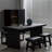 Retro Black Rectangular Solid Wood Dining Table-334356885