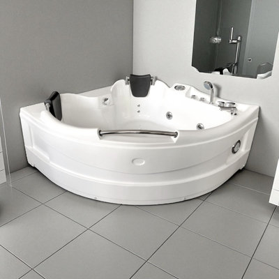 GINEVRA 59" x 59" 2-Person White Corner Whirlpool Bathtub with Heater & 9 Jets