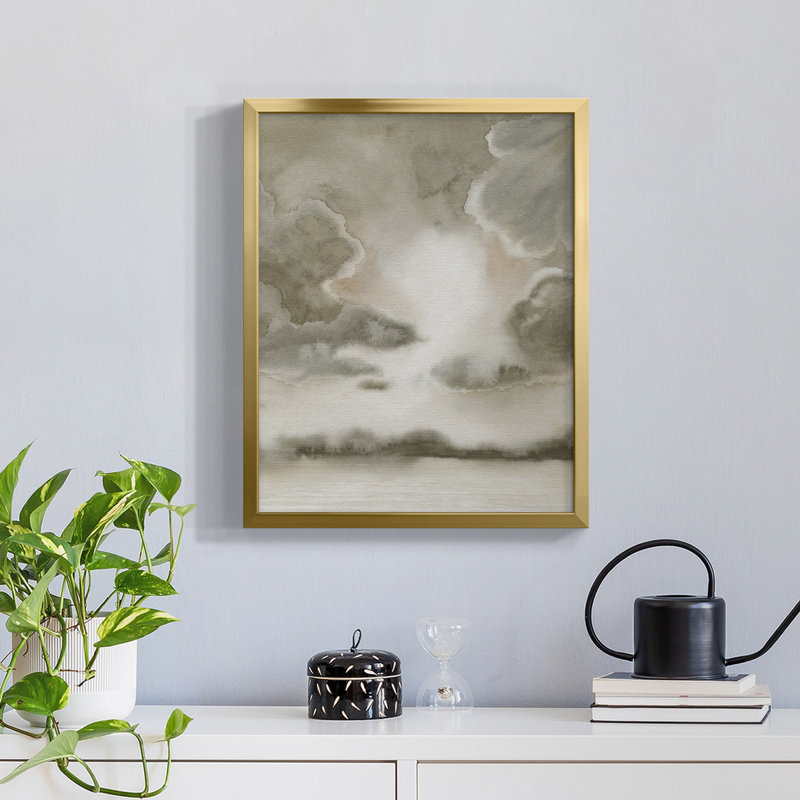 Sépia ciel II - toile encadrée de qualité supérieure - prête à être accrochée, Gold Framed Canvas