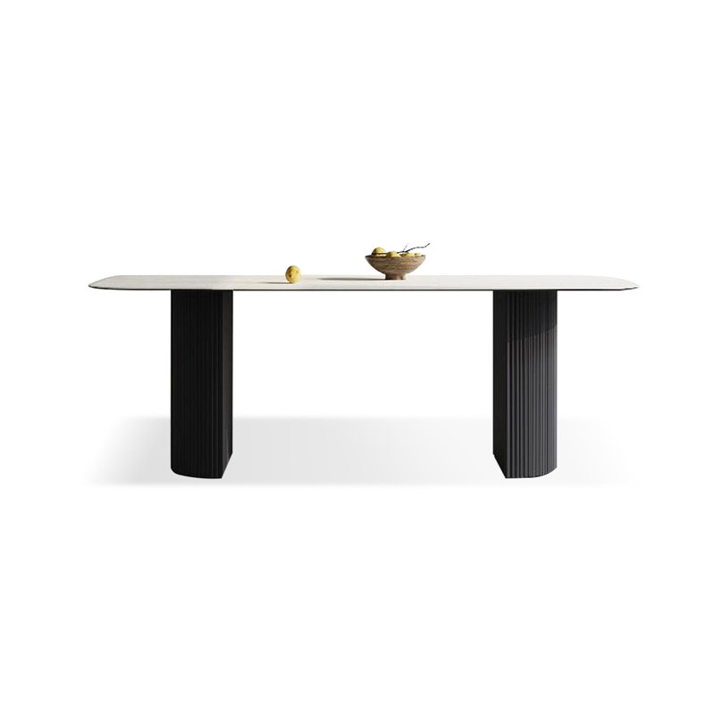 Table de salle à manger blanche et noire avec pierres rectangulaires et bois massif, H 29,53 po x L 62,99 po x l 31,5 po