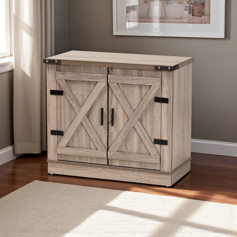 Meadowbrook Farmhouse Oak Finish 3-Shelves With 2-Door Shoe Cabinet, 27.79" H X 31.23" W X 15.47" D