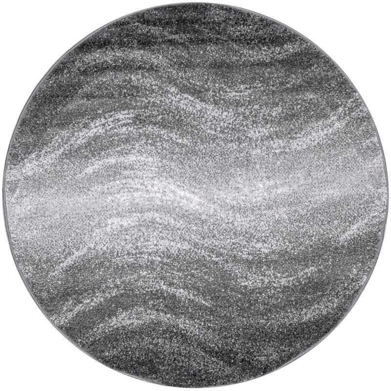 Tapis abstrait Asavira pour le salon, la chambre et la cuisine, gris anthracite / noir, Rond 5 pi