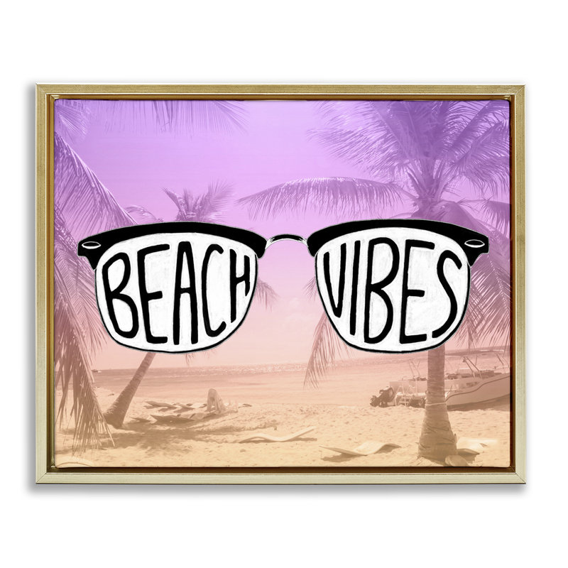 "Tropical Beach Vibes", art mural encadré par Emily Navas, Cadre flottant métallique doré, H 25 po x l 31 po