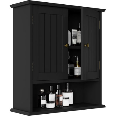 Black Bathroom Wall Cabinet With 2 Doors, Adjustable Shelves