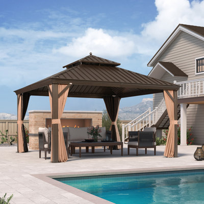 PURPLE LEAF 13' X 13' Outdoor Hardtop Gazebo Aluminum Gazebo With Galvanized Steel Double Roof
