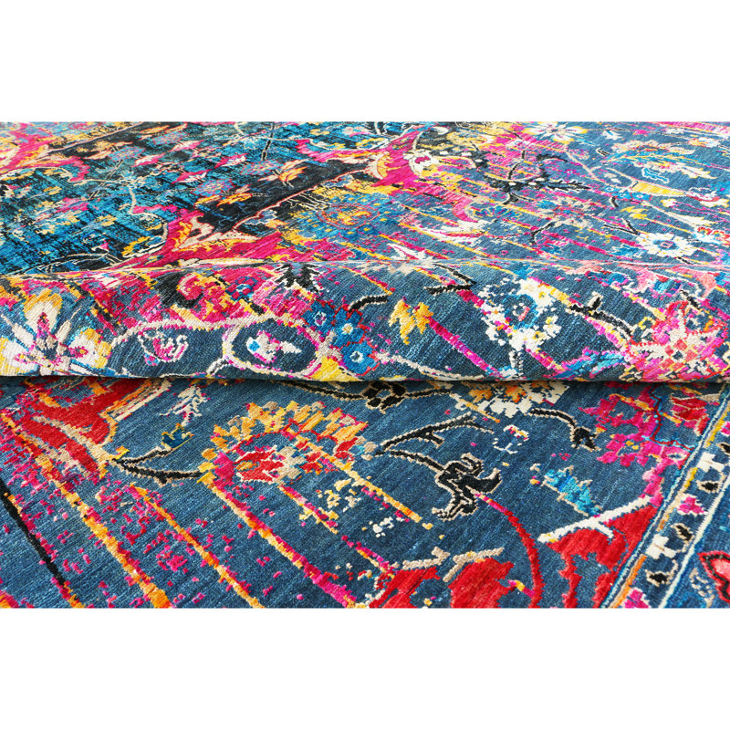 Hand Knotted Area Rug in Blue/Red/Yellow, Rectangle 9' x 12'