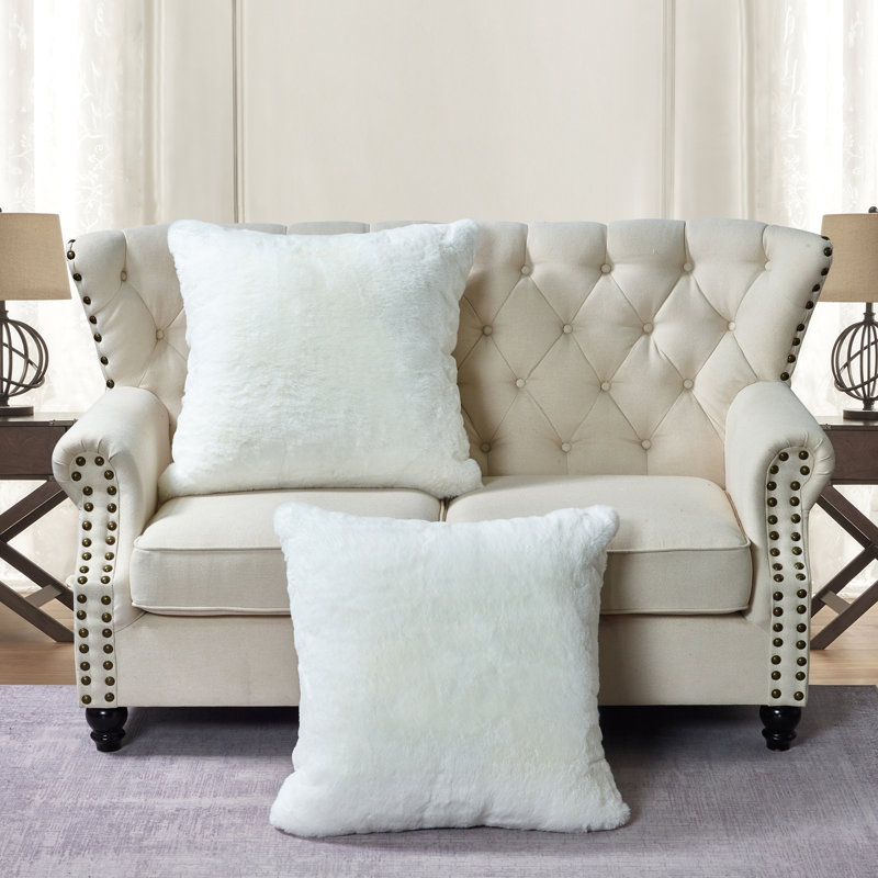 Heavy Faux Fur Throw Pillow Cover, Bright White, 26' H x 26' W