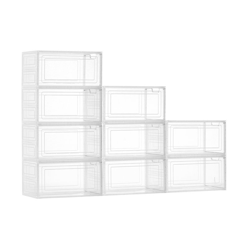 Shoe Storage Boxes 9 Pack Stackable Shoe Boxes US Size 13 Transparent, Clear White