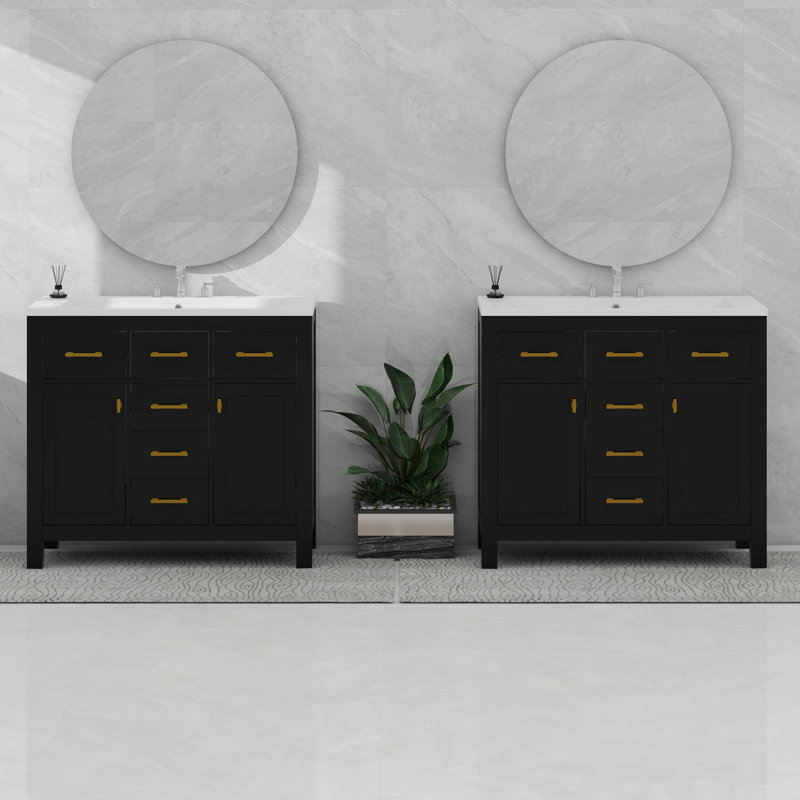 72'' Bathroom Vanity Set With Ceramic Sink, Modern Freestanding Single Bathroom Cabinet With Drawers & Cabinets, Black