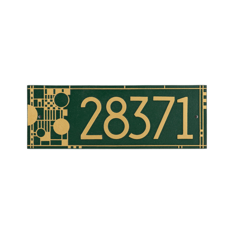 Frank Lloyd Wright Coonley, plaque moderne, standard, 1 ligne, Oui, Vert/doré, Doré
