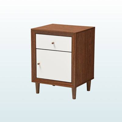 Noma 1-Drawer  1-Cabinet Brown  White Nightstand With Wooden Knobs, 23.48" H X 17.26" W X 15.32" D