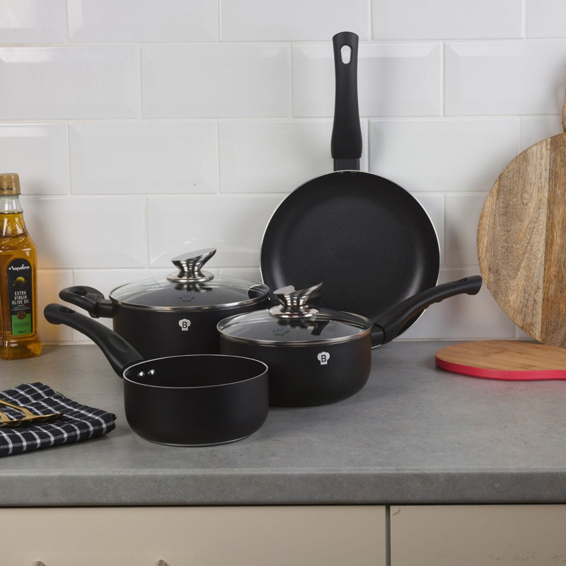 6 - Piece Non-Stick Aluminum Cookware Set, Matt Black