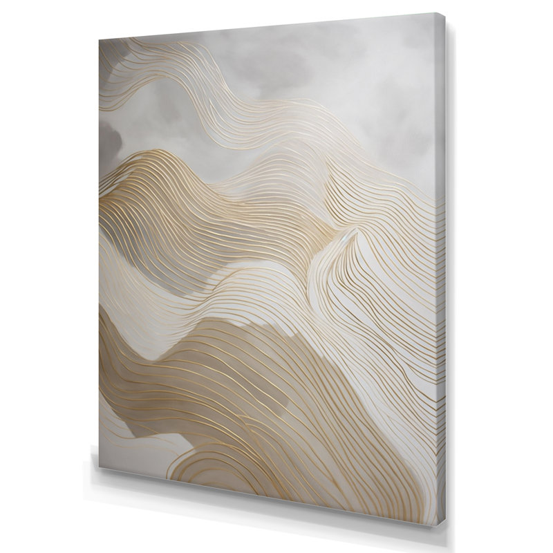 «Gold and Gray Line Art In Motion III», impression sur toile encadrée, H 32 po x l 24 po x P 1 po, Toile tendue