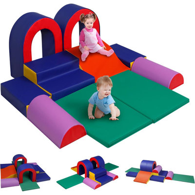 Climb and Crawl Activity Play Set, Soft Foam Block for Climbing, Crawling and Sliding, 10-Piece