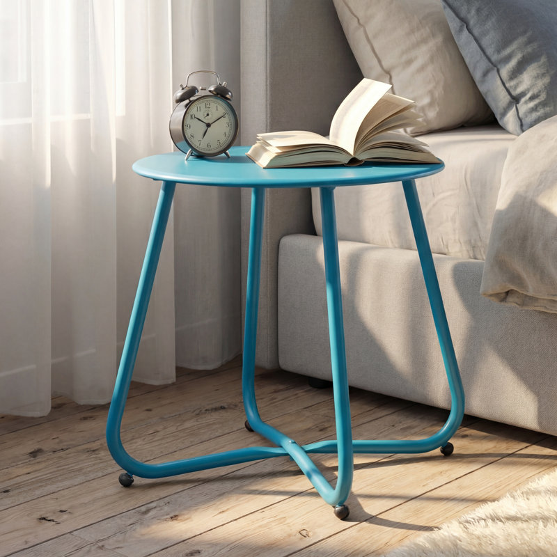 Ebern Round Outdoor Side Table, Turquoise
