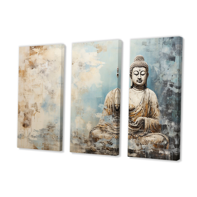 Statue de bouddhisme simple - ensemble de salon d'art mural bouddhisme, H 28 po x l 36 po