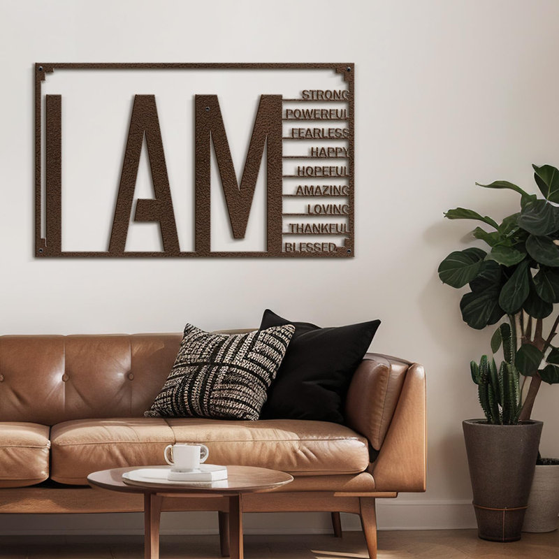 I AM Inspirational Quote, H 11,16 po x l 18 po x P 0,05 po, Brun