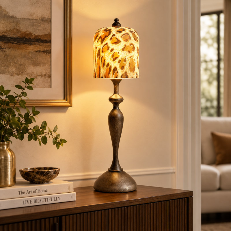Lampe de table sculpturale en forme de gourde avec abat-jour en céramique et base en bronze antique