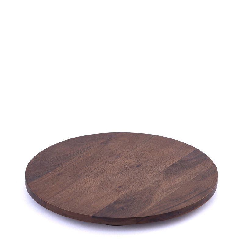 Plateau rond en bois d'acacia brun, H 1,5 po x l 15,75 po x P 15,75 po