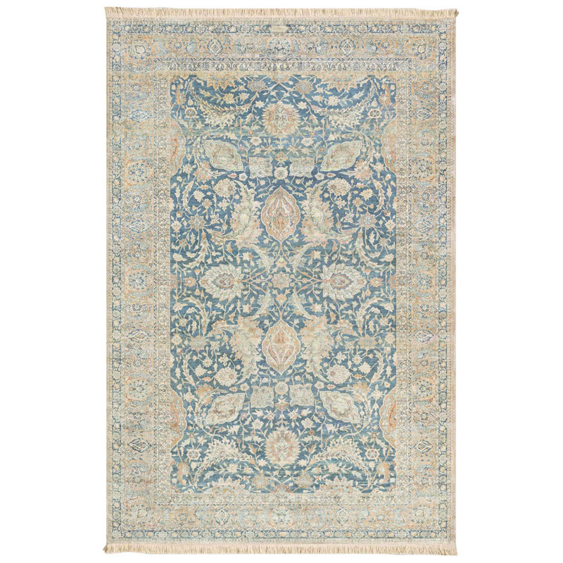 Artisanal Teal Floral Area Rug