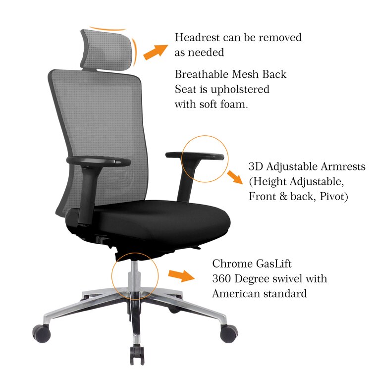 Ergonomic Office Chair Breathable Mesh Task Chair with 3D Headrest