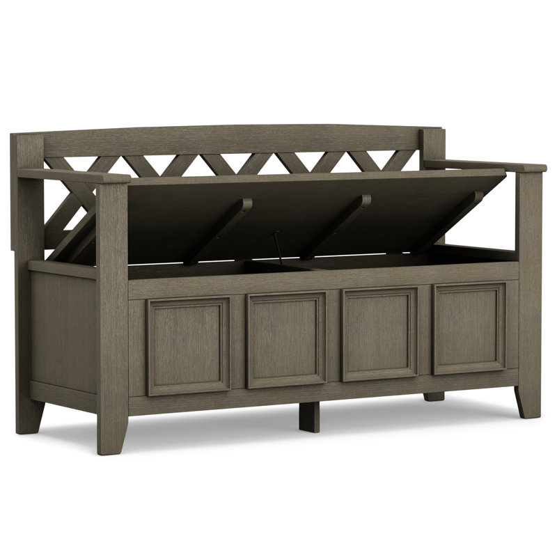 Amherst 48"W Solid Wood Entryway Storage Bench with Lift-Top Lid and Dual Compartments, Farmhouse Grey