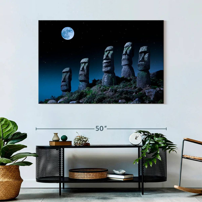Lilie pleine lune sur statues Moai, H 32 po x l 48 po