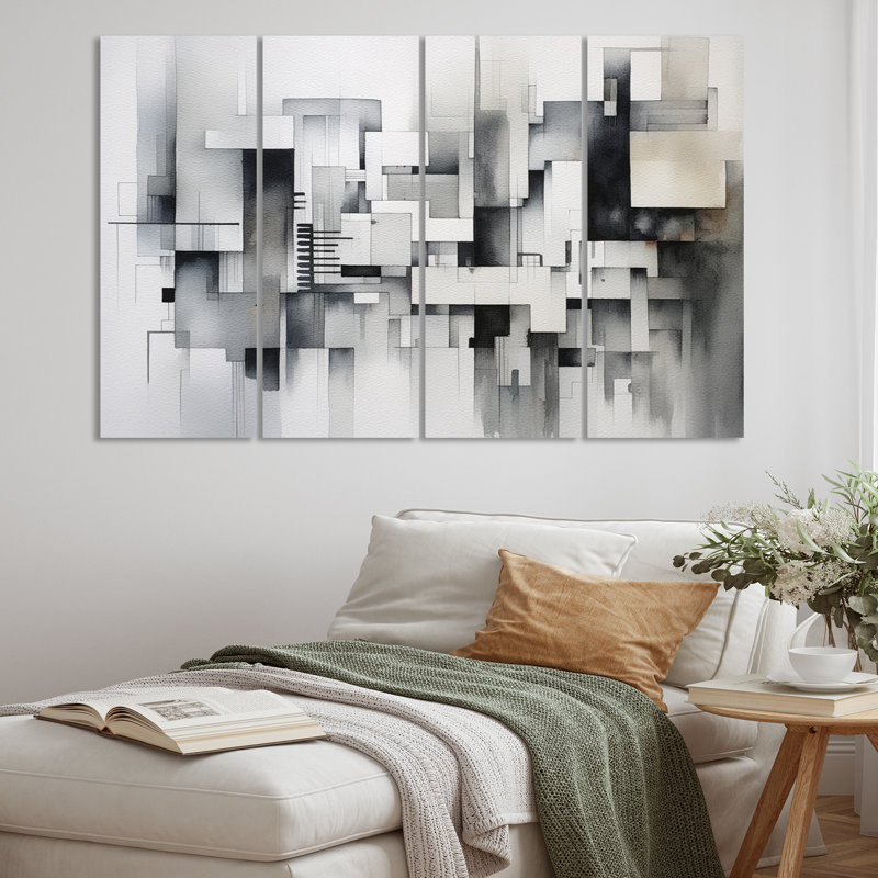 Gris abstrait zen II 4 pièces