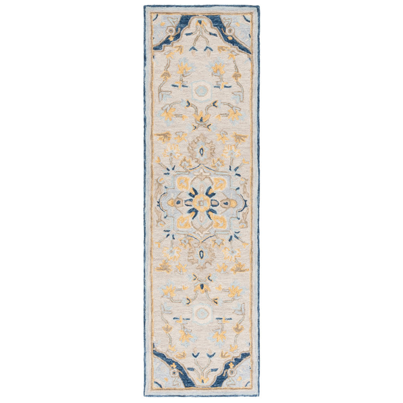 Shenade Hand Tufted Wool/Cotton Oriental Rug in Beige/Grey, Runner 2'3" x 8'