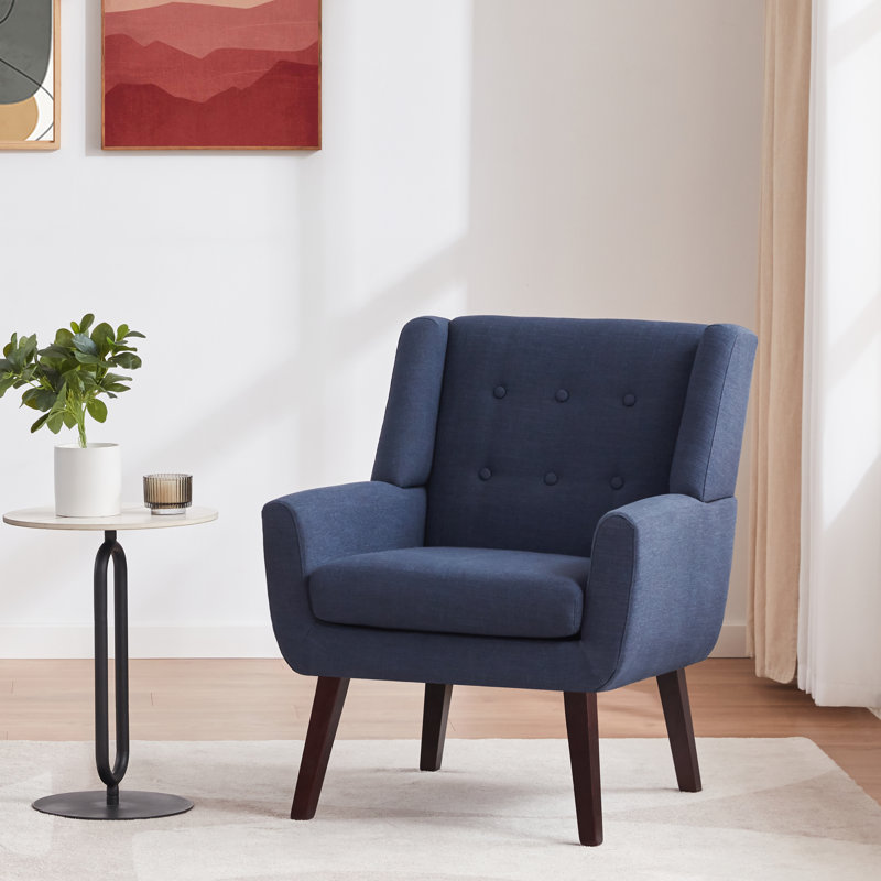 Halcott 29.2'' Wide Tufted Armchair, Dark Blue Linen Blend, Brown