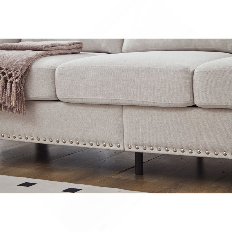 Canapé en tissu moderne rembourré en polyester, Beige